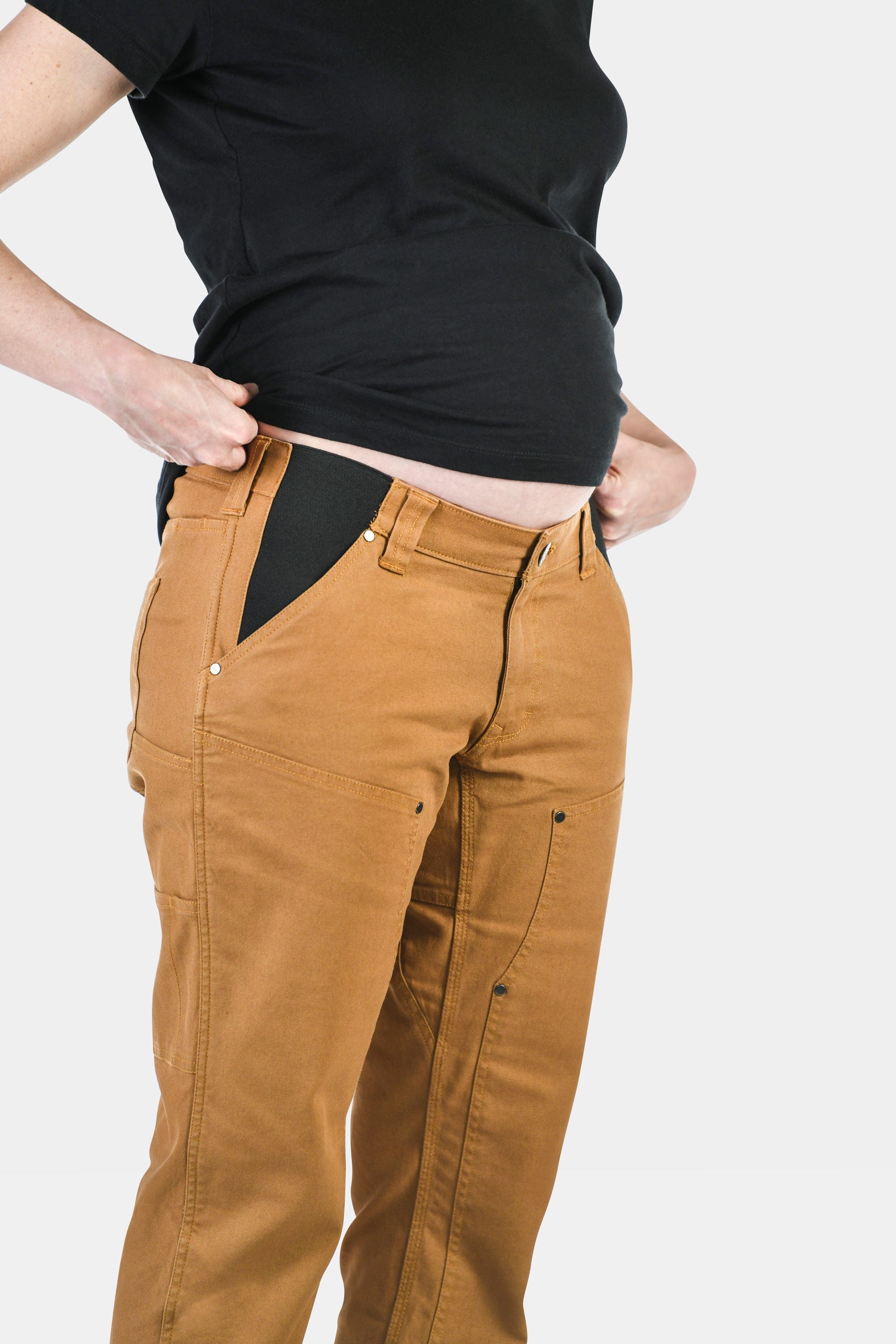 Anna Maternity Work Pants in Saddle Brown Stretch Canvas - Image 3