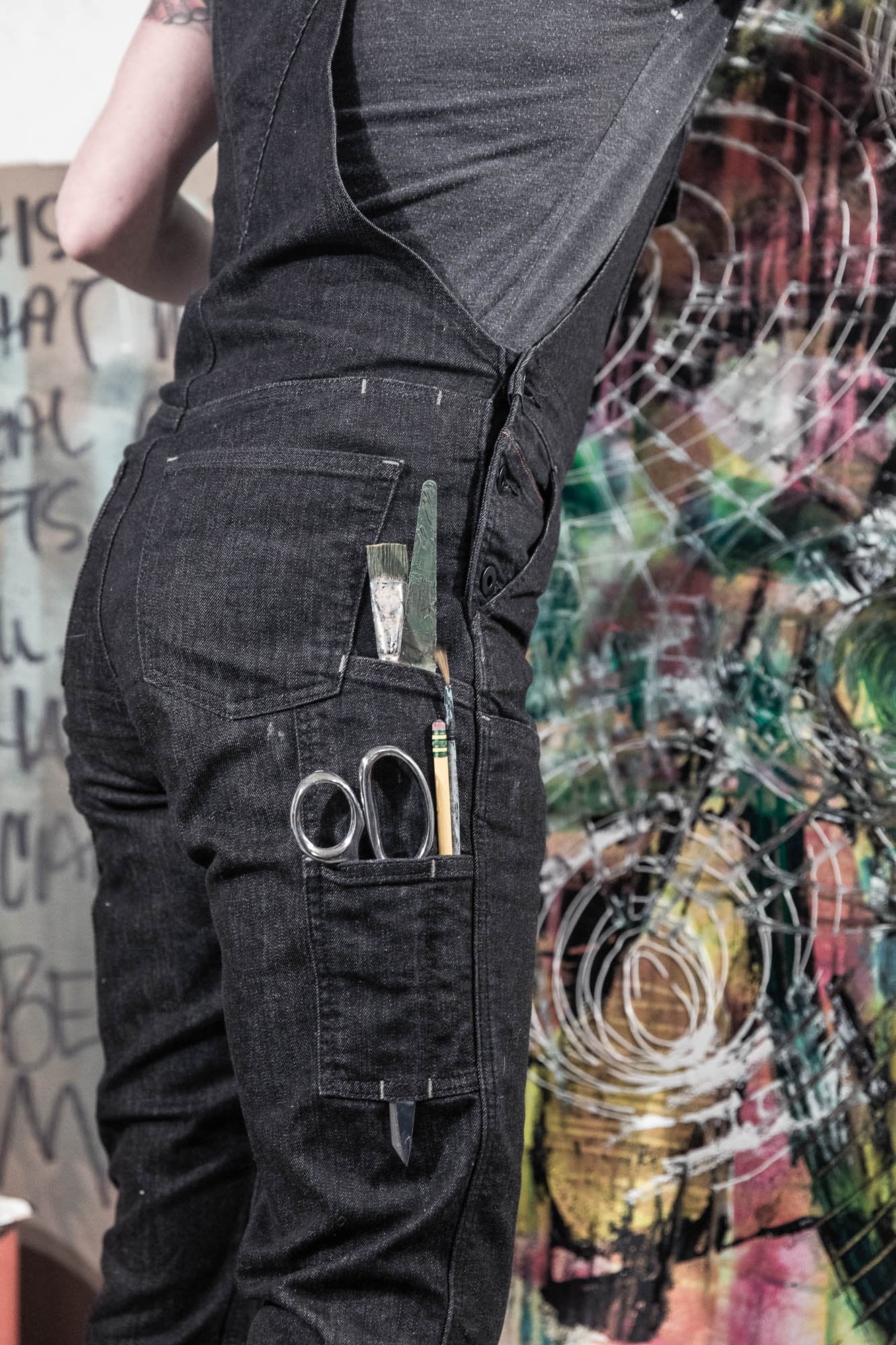 Freshley Overalls in Heathered Black Denim - Image 8