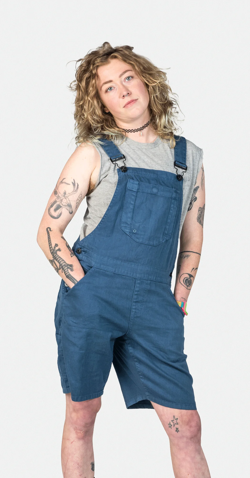 Hemp Utility Shortalls In Dovetail Blue - Image 3