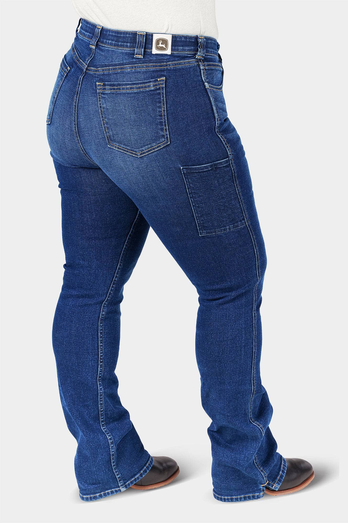 John Deere X Dovetail Workwear Into Town Bootcut Jean in Classic Indigo Blue Denim - Image 4