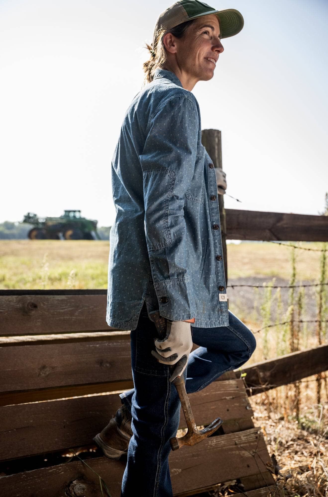 John Deere X Dovetail Workwear Cultivator Work Shirt in Indigo Blue Dobby - Image 4