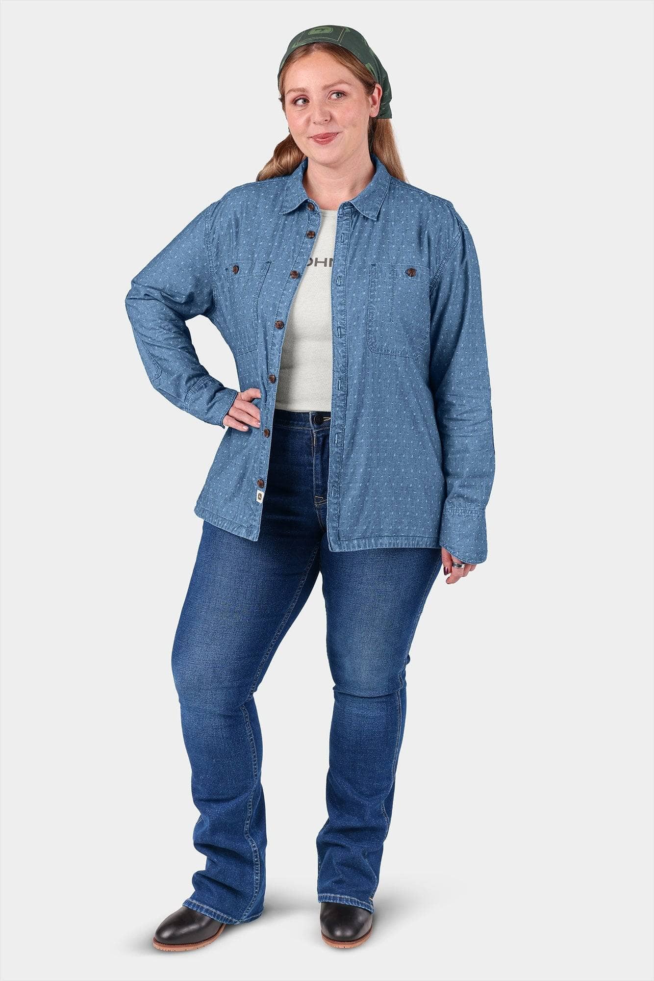 John Deere X Dovetail Workwear Cultivator Work Shirt in Indigo Blue Dobby - Image 7