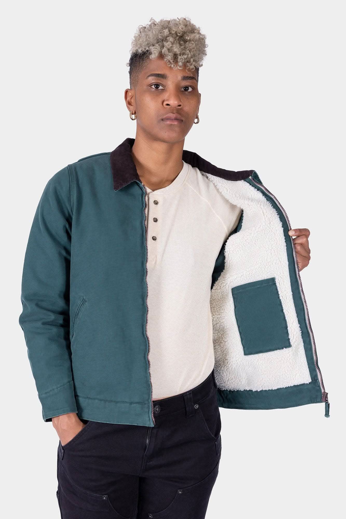 Old School Trucker Canvas Work Jacket in Lodge Green - Image 3