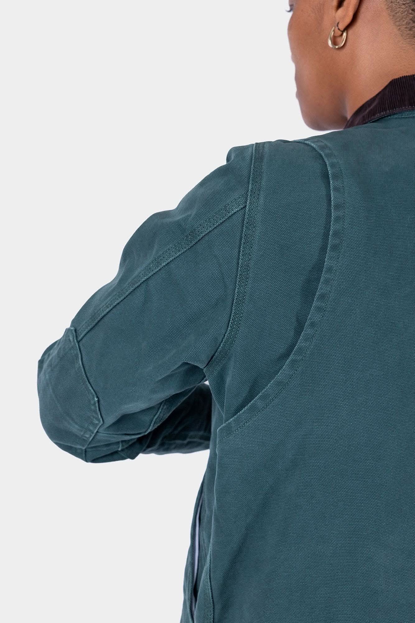 Old School Trucker Canvas Work Jacket in Lodge Green - Image 4