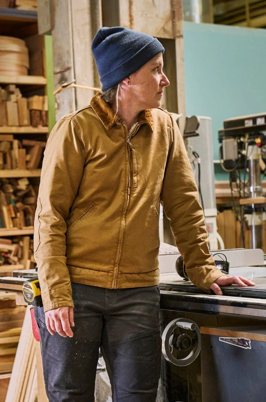 Old School Trucker Canvas Work Jacket in Vintage Brown - Image 5
