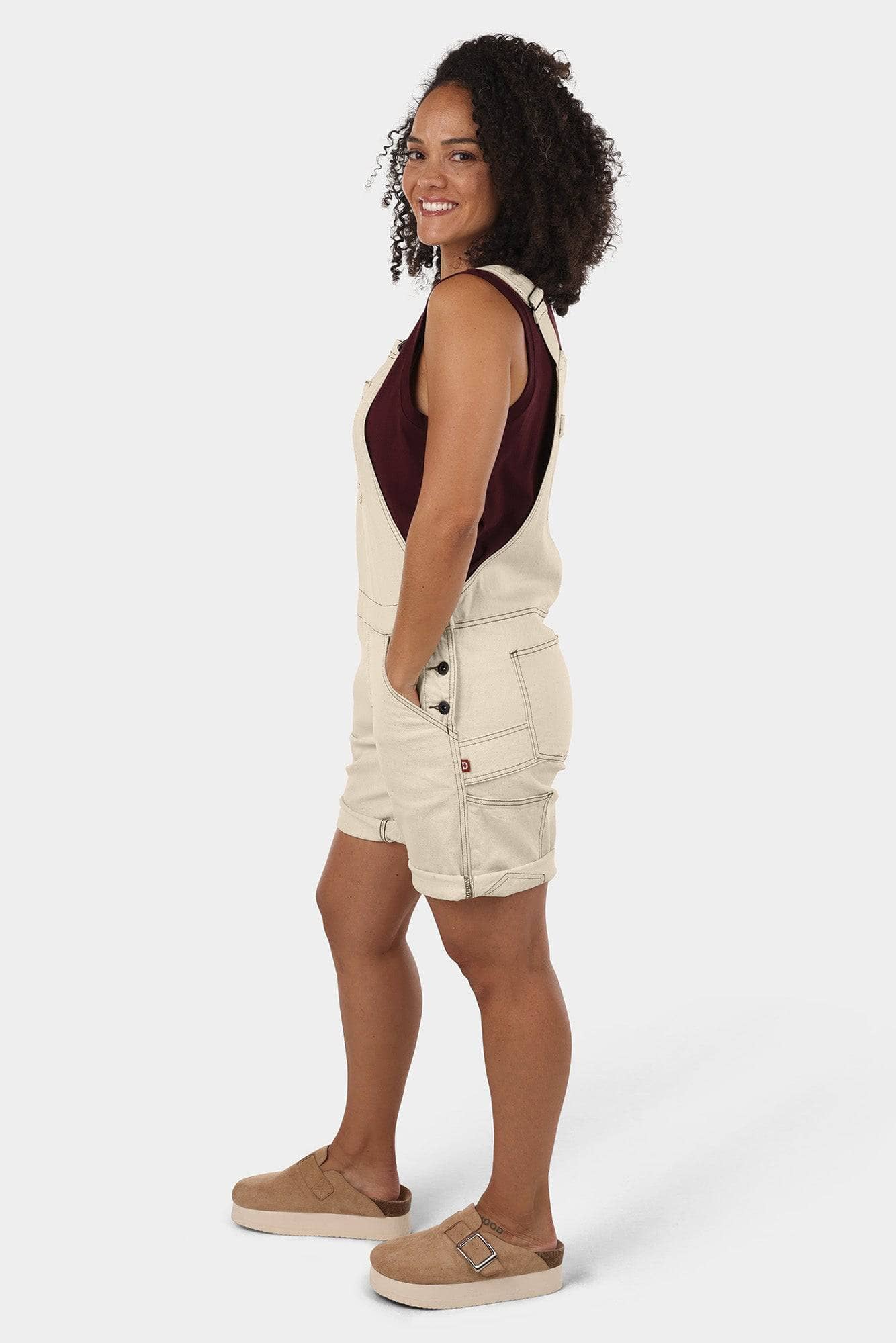 Utility Denim Shortall in Ecru Denim - Image 3