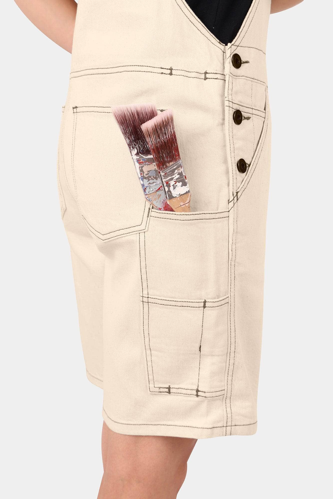 Utility Denim Shortall in Ecru Denim - Image 5