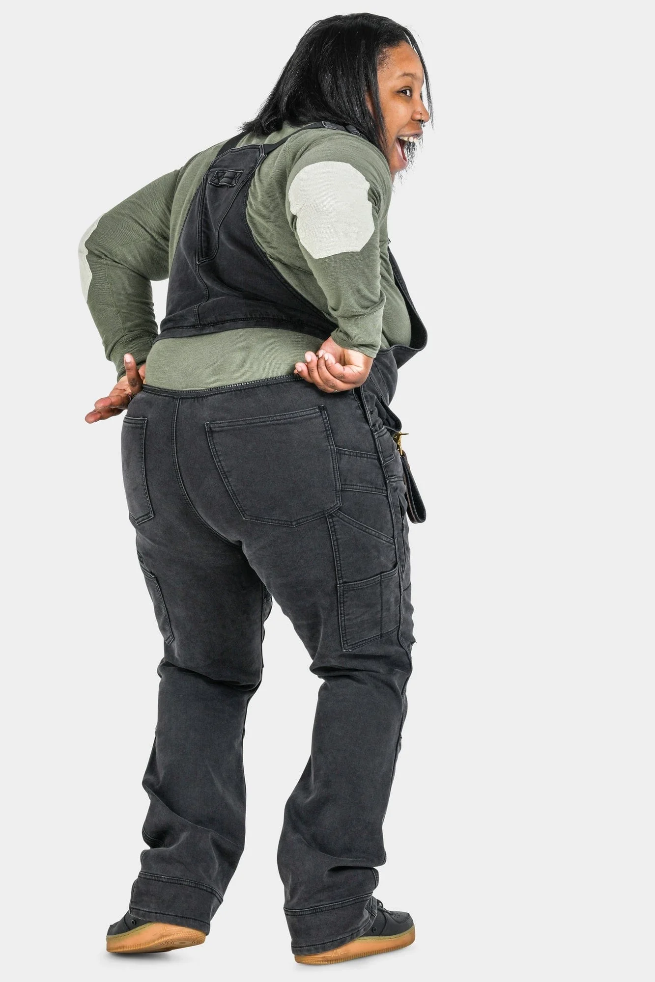 Freshley Drop Seat Overalls in Black Stretch Thermal Denim - Image 4