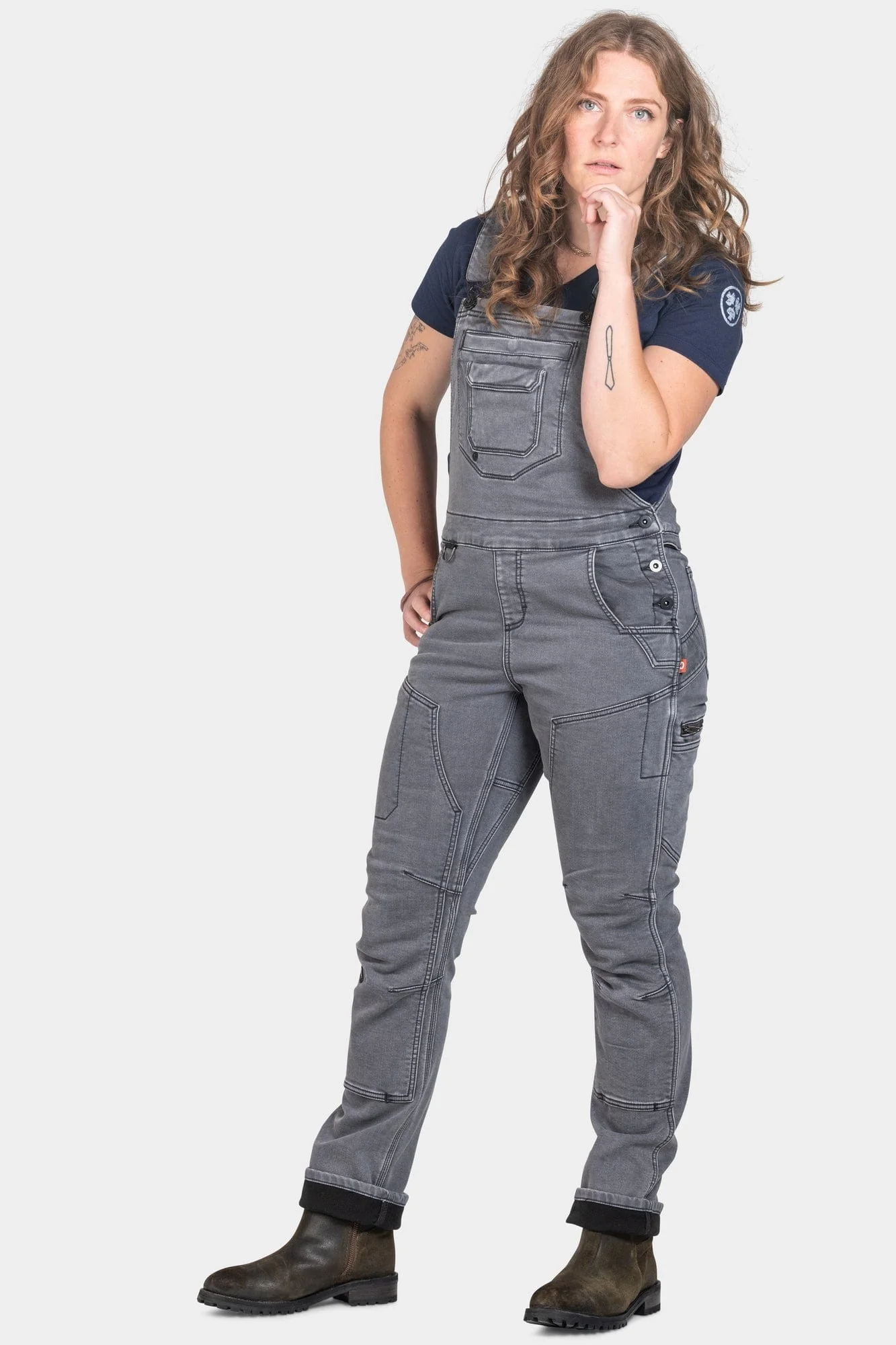Freshley Drop Seat Overalls in Grey Stretch Thermal Denim - Image 10