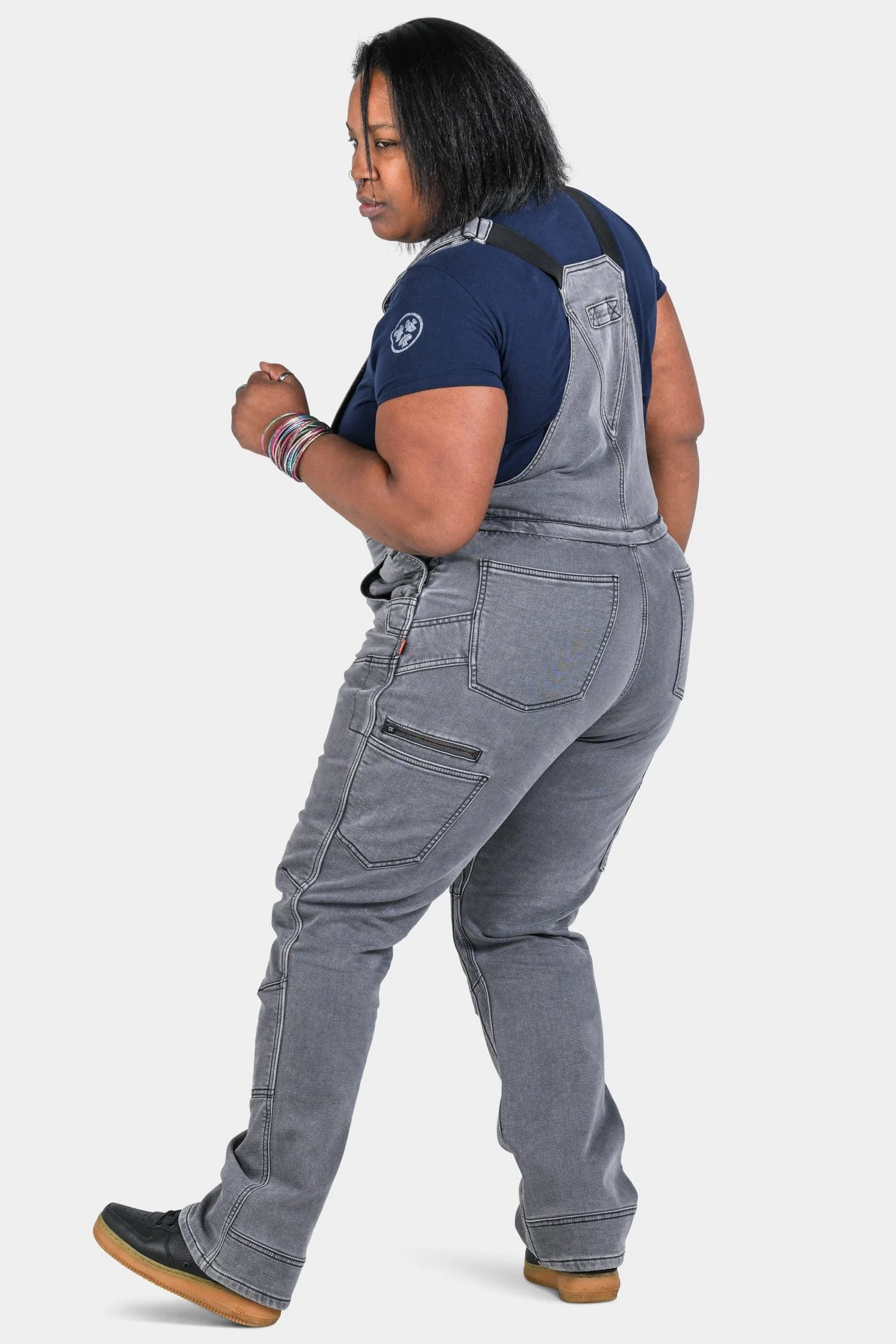 Freshley Drop Seat Overalls in Grey Stretch Thermal Denim - Image 3