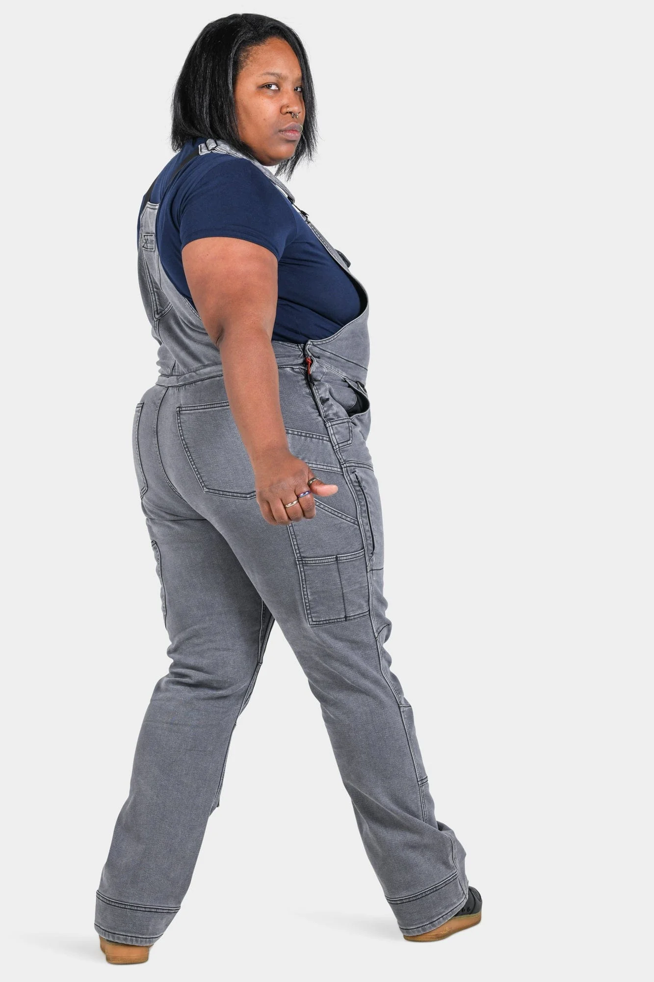 Freshley Drop Seat Overalls in Grey Stretch Thermal Denim - Image 4