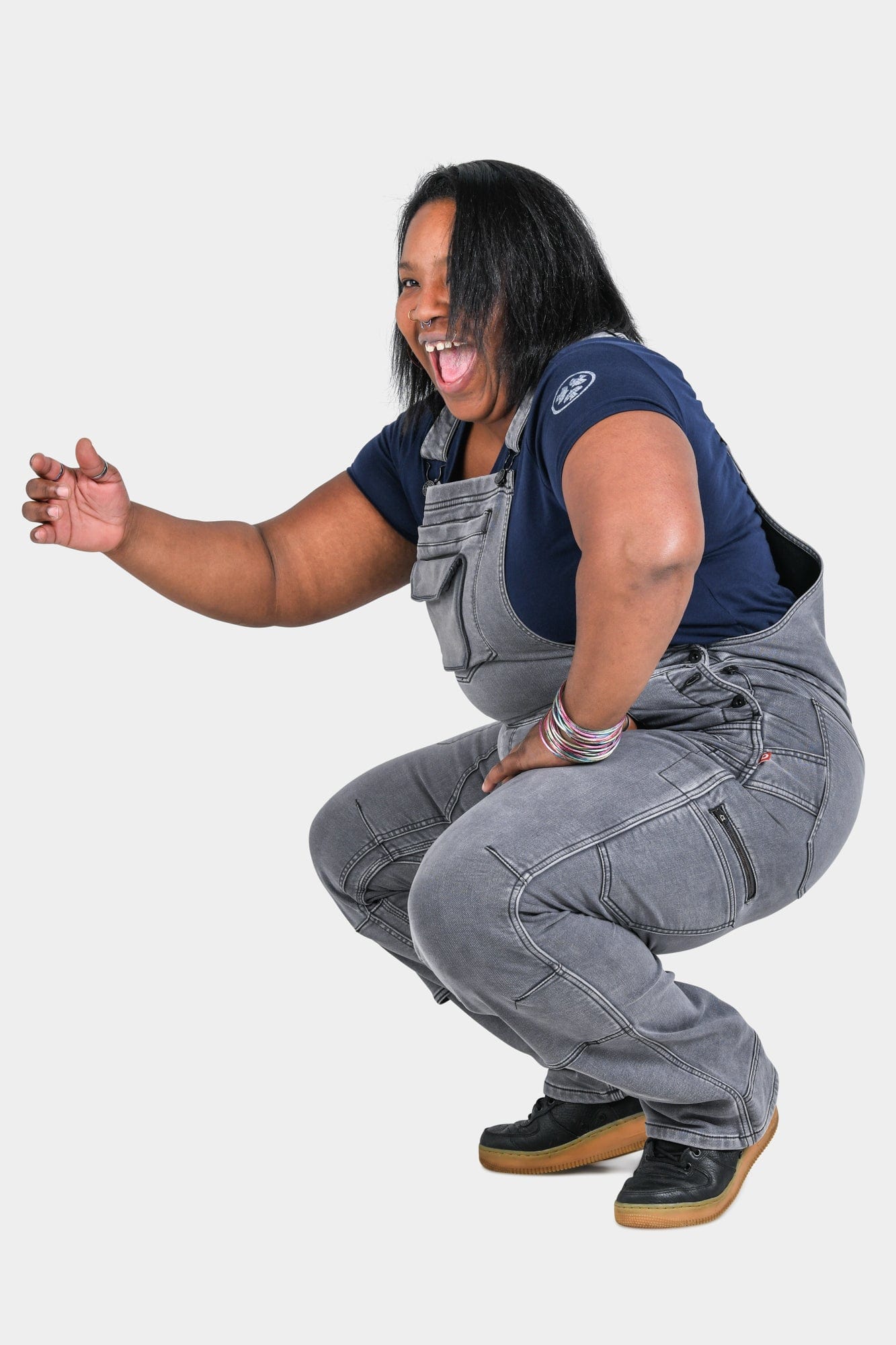 Freshley Drop Seat Overalls in Grey Stretch Thermal Denim - Image 6