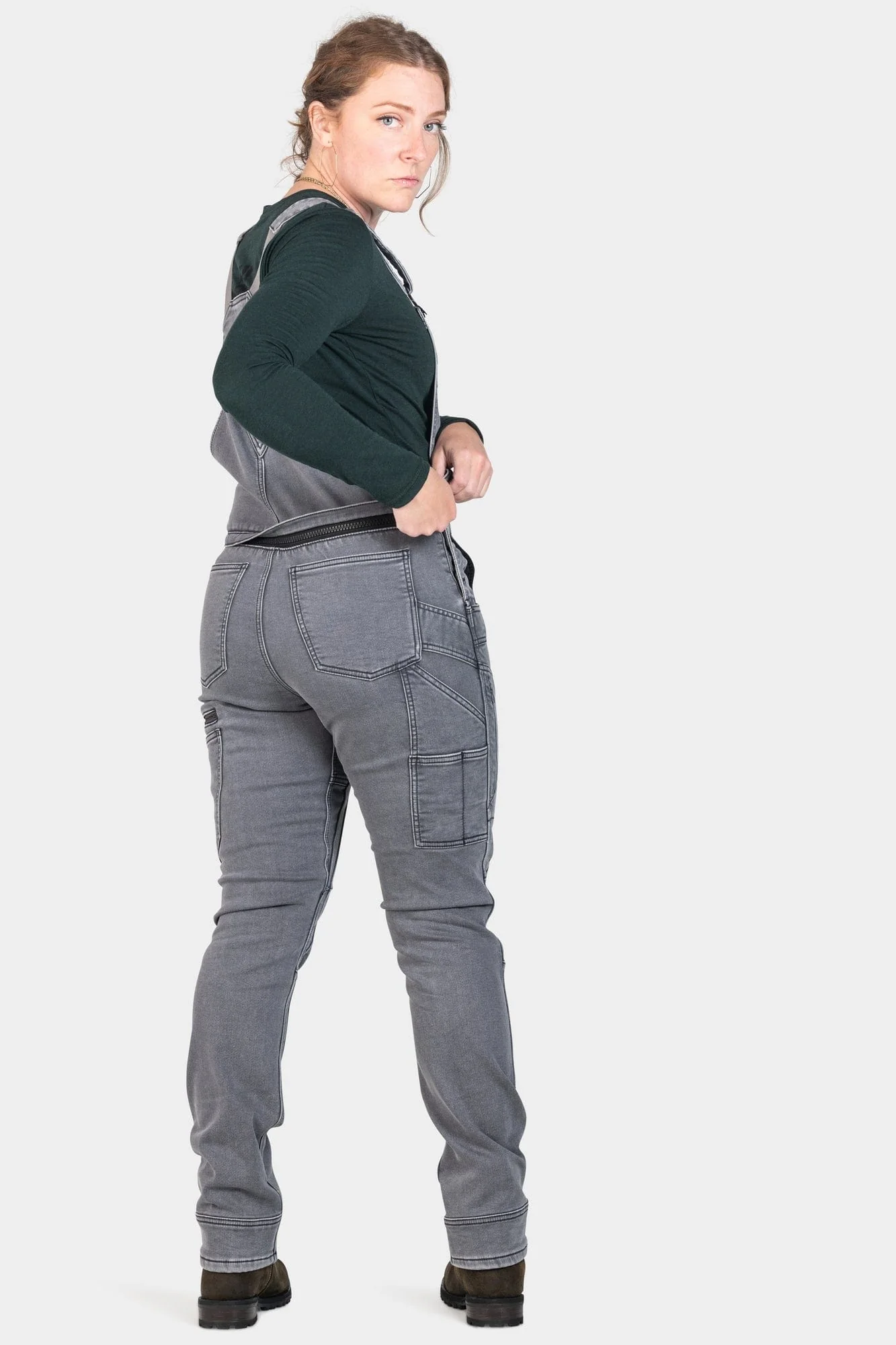 Freshley Drop Seat Overalls in Grey Stretch Thermal Denim - Image 9