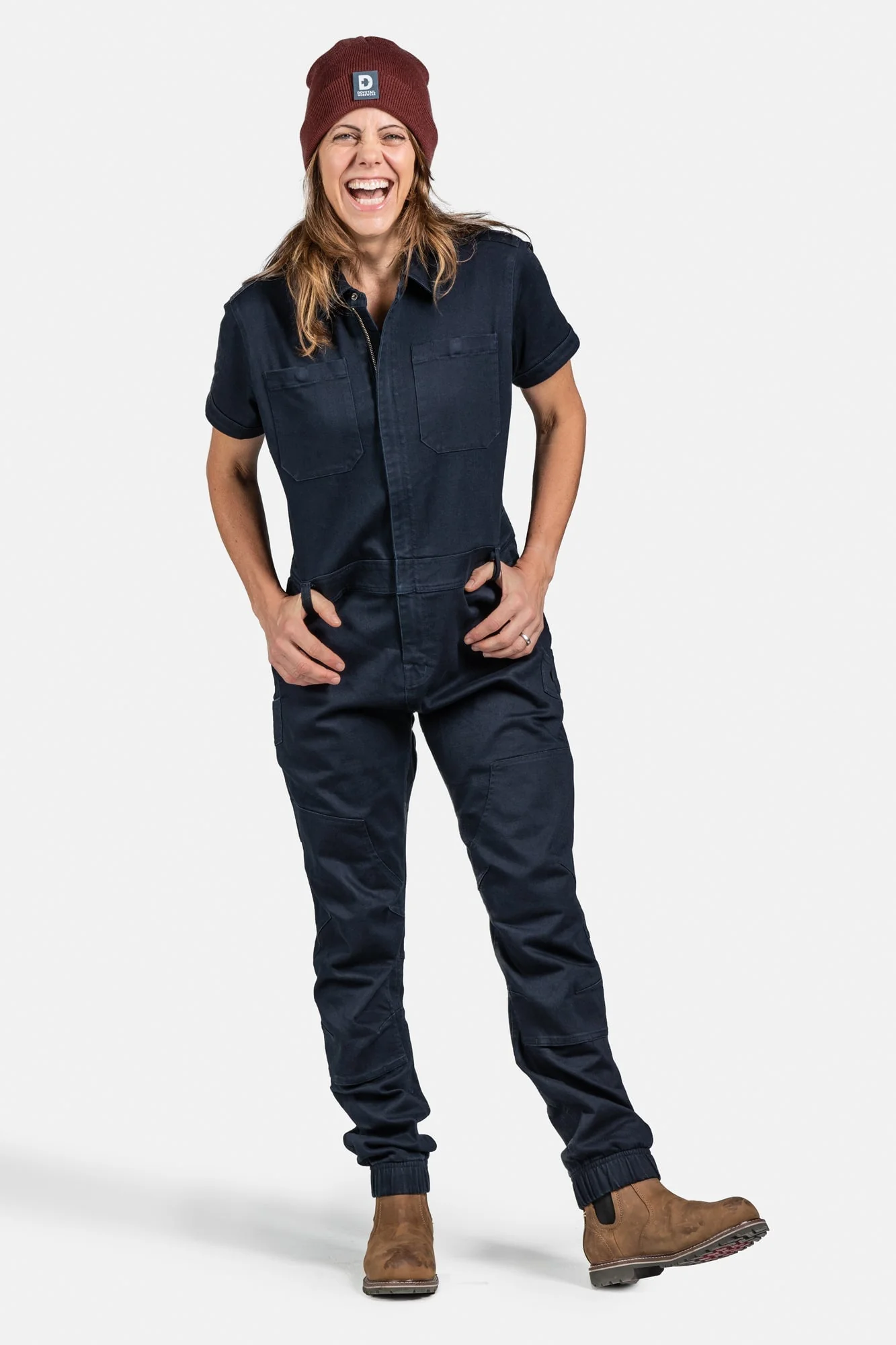 Hadley Short Sleeve Coveralls in Sulfur Navy - Image 5