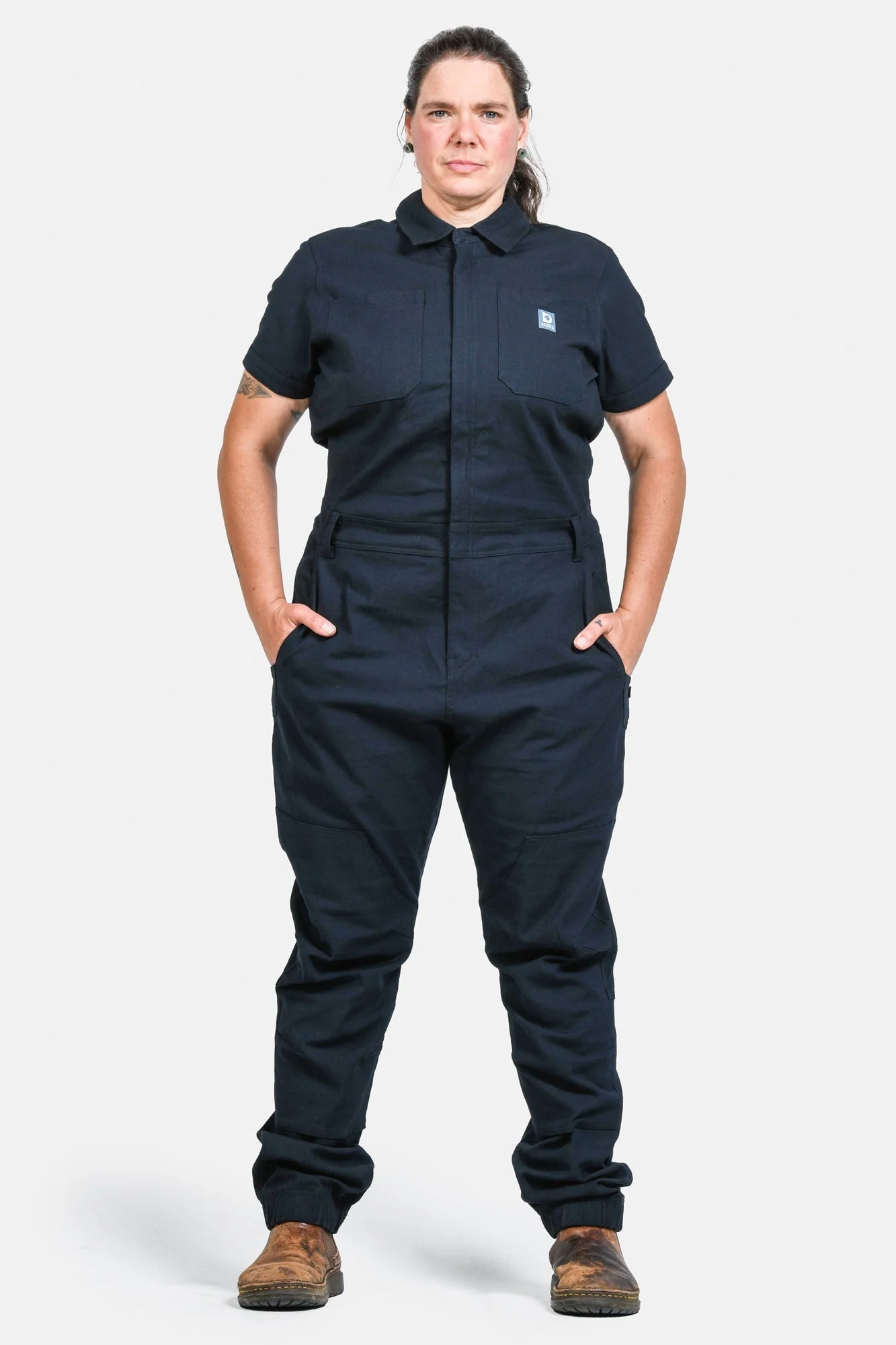 Hadley Short Sleeve Coveralls in Sulfur Navy - Image 6
